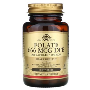 솔가 L 엘 메틸 엽산 Folate 400mcg 100정 글루텐 프리, 400 mcg, 1개