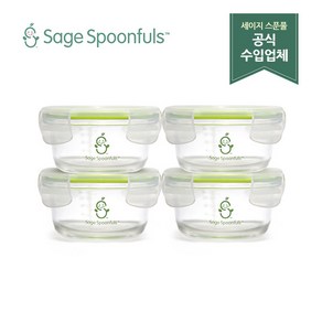 [세이지 스푼풀] [세이지스푼풀]원형 글라스 200ml 4P/유리 이유식용기/이유식식기/이유식 보관용기/초기 이유식그릇/초기 이유식준비물/이유식통, 상세 설명 참조, 4개