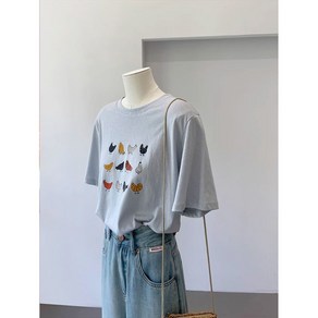 COSYEVNO 여름 빈티지 반팔 티 여 귀요미 프린트 분위기 상의