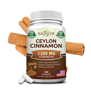 천연 실론 계피 1200 mg - 120 캡슐 심장 건강 소화 건강 및 관절 건강을 위한 실제 계피 추출물 보충제, 120캡슐-3병, 3개, 120정