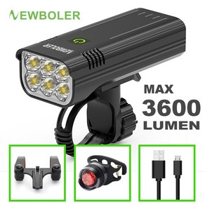 NEWBOLER자전거 라이트 3600 루멘 USB 충전식 방수 MTB 자전거 세트 2 홀더 5200mAh 손전등 액세서리, LIG080 세트 4, 1개, 1)LIG080 Set 1