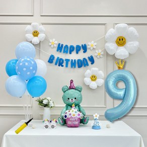 연지마켓 데이지 곰돌이 생일 파티 숫자 풍선 가랜드 세트, 9, 1세트, 베어 블루 9