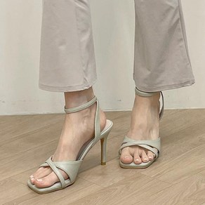 여성 스퀘어 엑스선 하이힐 스트랩샌들