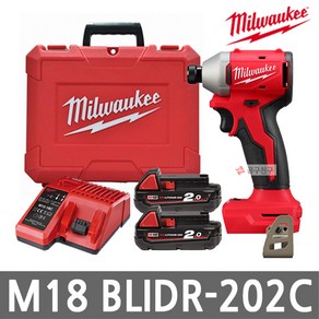 밀워키 M18 BLIDR-202C 콤팩트 브러쉬리스 임팩트 드라이버 18V 2.0Ah*2개 2세대 CBLID, 1개