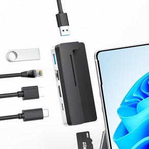 BYEASY 서피스 프로 9 도킹 스테이션 6-in-2 마이크로소프트 USB-C 허브 100W PD 충전 USB 3.1 2개 4K@60Hz HDMI 1000M 이더넷 LA, 3) 서피스 프로 9 전용 허브