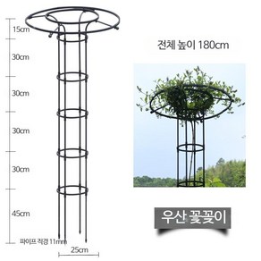 철제 오벨리스크 덩굴시렁 넝쿨 식물 지지대 장미아치 울타리, 더블 서클 블랙 180CM