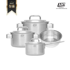 [정품] AMT 316Ti스텐 프로 냄비 4종 세트(편수16cm+양수20cm+양수24cm+찜기20cm)