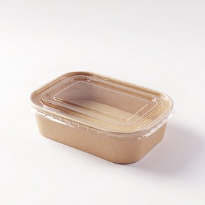 둥근 직사각 크라프트 용기 샐러드 도시락 샌드위치 포장 용기 케이스, 1개, 580ml 용기+PET커버