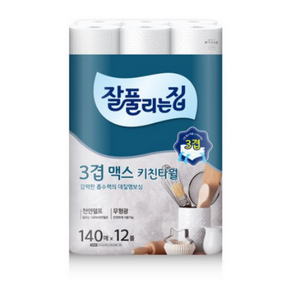 잘풀리는집 3겹 맥스 키친타올 140매, 12개입, 1개