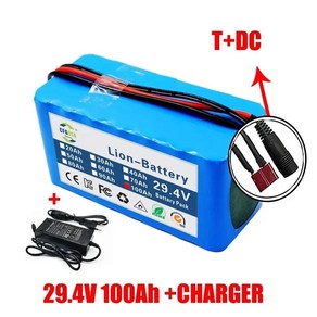 2024 18650 리튬 배터리 팩 및 2A 충전기 24V 100000mAh 100Ah 7s3p 신제품, T-plug-DC, 1개, 1개입