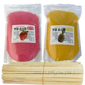 맛깔 천연색소사용 솜사탕재료 C형 (맛깔슈가2Kg 나무스틱200개)-딸기 파인애플, 2세트, 2kg