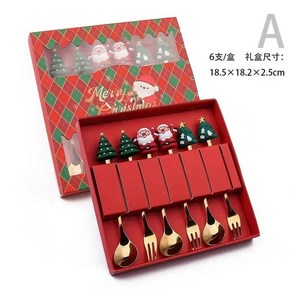 선물 커트레이 골드 스푼 포크 엘크 트리 장식 디저트 국자 과일 커피, 2. 6PCS-Red-A, 1개