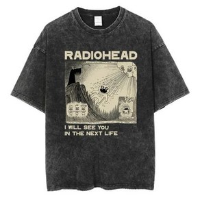 남성용 빈티지 Y2K 티셔츠 스트리트웨어 Radiohead 클래식 레트로 록 밴드 그래픽 오버사이즈 품질 면 남성 여성 힙합 반팔 티