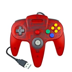 맥컴퓨터 PC용 USB 유선 게임패드 N64 컨트롤러 호환용 조이스틱 호환용 클래식 레트로 게임패드, Tanspaent Red, 1개