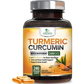 Tumeic Cucumin Supplement with BioPeine 95% Cu BioPeine 95% 커큐미노이드 2600mg이 함유된 심황 커큐민 보충제 최고의, 1개, 240정