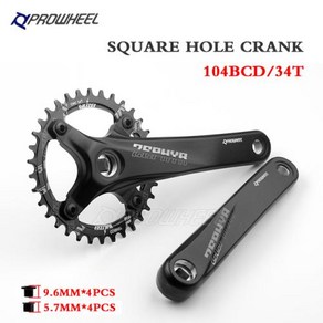 자전거크랭크 PROWHEEL 자전거 사각 구멍 스프로킷 좁은 체인링 MTB 크랭크셋 104BCD 170mm 175mm 크랭크 30 32 34 36 38 40 42 44 46 48, 6) Squae hole 34T  175mm, 1개