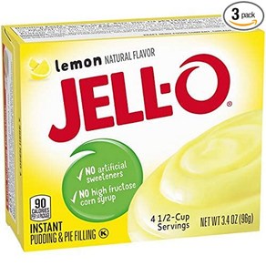 Jell-O Lemon Instant Pudding & Pie Filling 3.4 Oz (96g) 3-pack 젤로 레몬 인스턴트 푸딩 & 파이 필링 3.4온스(96g) 3팩, 96g, 1개