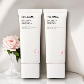 [정품] HUE_CALM 휴캄 마일드 톤업 선크림 100% 비건 무기자차 SPF50+PA++++ 생기톤업 수분선크림 파데프리선크림 톤업썬크림 무기자차톤업선크림, 40ml, 2개