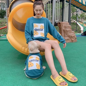 강아지 견주 커플룩 치즈 가을 맨투맨 댕플룩 개플룩, 블루_S, 1개