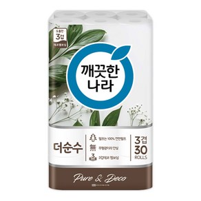 깨끗한나라 더순수 3겹 25m 천연펄프 물에 잘 녹는 휴지 무형광, 30롤, 1세트