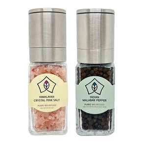 푸리오 히말라야 핑크 소금100g+인도 말라바르산 통후추45g 세라믹 그라인더(사각병), 1세트