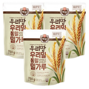 [메가마트]CJ 백설 우리땅 우리밀 통밀 밀가루 750g, 3개