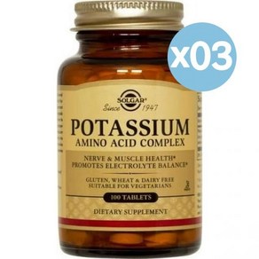 Solga 솔가르 포타슘 아미노 액시드 컴플렉스 너브 & 머슬 헬스 100개입 3팩 Potassium Amino Acid Complex Tablets, 3개, 100정