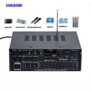 Sunbuck 노래방 사운드 앰프 2.1 채널 200W x 2 고출력 FM USB MP3 10 세그먼트 이퀄라이저 차량용 블루투스, 02 220V