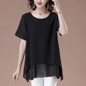 ROYALBELLE 여성 빅사이즈 쉬폰 블라우스 우아한 데일리 세련된 루즈핏 라운드넥 단색 블라우스 F0030414