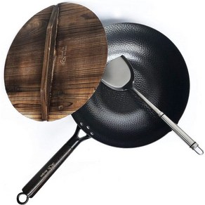 전기 인덕션 및 가스레인지용 탄소강 웍리드 주걱 사용자 가이드 비디오 포함, A-12.5 inch Wok with Wooden Li, 1개