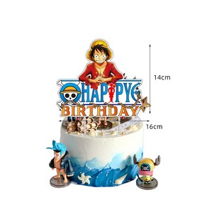 애니 원피스 파티 식기 LUFFY PLTAE 컵 풍선 배너 케이크 토퍼 소년 생일 장식 용품, 1pcs cake toppe