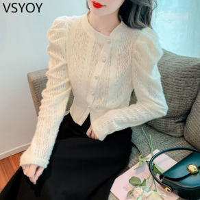 vsyoy 패션 여성 셔츠 가을과 겨울 새로운 프랑스 라운드 넥 셔츠
