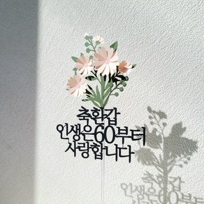 소소애 케이크토퍼 부모님 생신 데이지꽃다발 꽃 선물, 1개, 축환갑-인생은60부터-분홍색데이지꽃다발