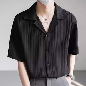 예스라인 카라 오버핏 반팔 셔츠 남자남방 여름셔츠 플리츠셔츠 빅사이즈