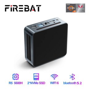 FIREBAT 미니 PC 게이머 게이밍 데스크탑 컴퓨터용 AMD Ryzen 5 5600H DDR4 Nvme SSD 윈도우 11 와이파이 원격 제어 6 BT5.2 MN56, 01 AMD 5600H 16G 512G_01 EU