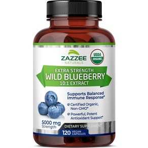 Zazzee USDA Oganic Wild Bluebey 10:1 Extact 5 Zazzee USDA 유기농 야생 블루베리 10:1 추출물 5000mg 강도 120, 1개, 120정