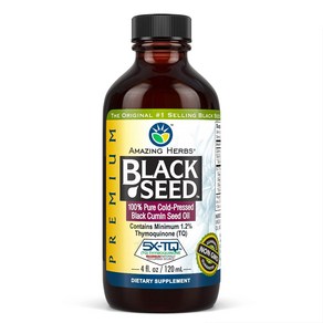 Amazing Hebs Black Seed Oil - Gluten Fee Amazing Hebs 프리미엄 블랙 씨드 오일 - 글루튼 프리 비 GMO 냉압착, 120ml, 1개