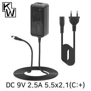 [강원전자] 아답터 100~240V / 9V 2.5A [내경2.1mm/외경5.5mm] KW SMPS 전원 케이블 포함 [박스포장] [KW-A9025A], 1개