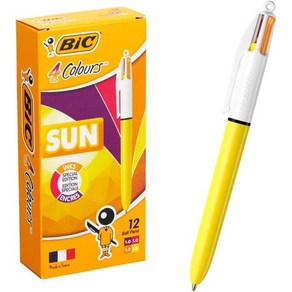 일본직발송 3. BIC 재팬 빅(BIC) 볼펜 4색 볼펜 다색 SUN 1.0MM 형광 옐로우 잉크들이 12개들이 4CS10YLW, One Size, One Colo