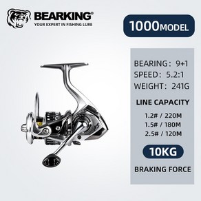 BEARKING 브랜드 바닷물 낚시 릴 스피닝 1000-6000 9 + 1BB 5.2:1 최대 드래그 12kg 방수 릴, 01 1000_01 9, 1000