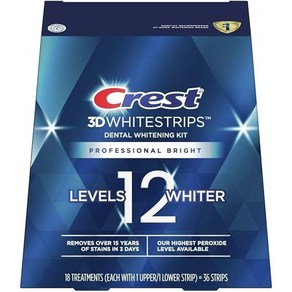 Cest 3D Whitestips Pofessional Bight Levels 12 치아 미백 키트 18 트리트먼트 36카운트, 36 Count (Pack of 1), 1개