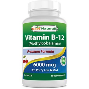 Best Natuals Vitamin B12 6000 mcg 120 Tablets 베스트 내추럴 비타민 B12 6000mcg 120정, 1개