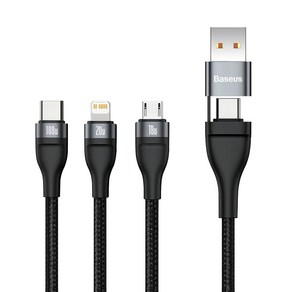 베이스어스 플래쉬시리즈2 C+USB to 3in1 100W 멀티 고속 충전케이블, 블랙, 1개