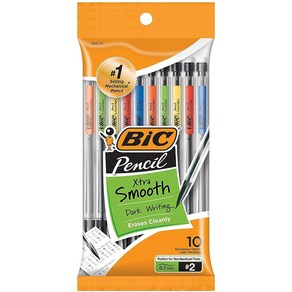 BIC Xta-Smooth 지우개 포함 샤프 펜슬 (0.7mm) 10개입 학교 사무용품용 벌크