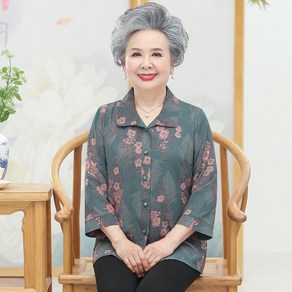 Asue 중년 여성 코트 엄마 옷 플라워 패턴 셔츠 50대 60대