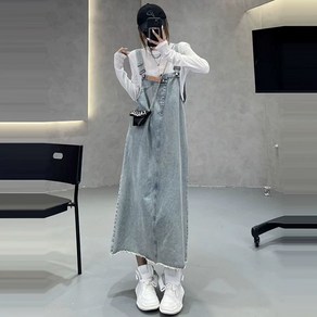 Cwadun 여성 데님 스트랩 원피스 패션 느슨한 높은 허리 슬리밍 스트랩 원피스