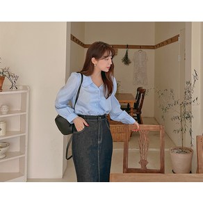 [리리앤코] 카슈아 오픈카라 브이넥 블라우스