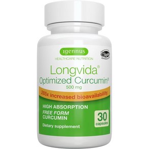 Igennus 롱비다커큐민 500mg Longvida Cucumin, 1병, 1개, 30정