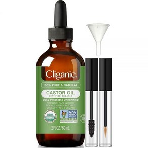 Cliganic 유기농 캐스터 오일 100% 순수 (속눈썹 키트 포함 56.7g(2온스) - 속눈썹 눈썹 모발 및 피부용, Cliganic 유기농 캐스터 오일, 100% 순수 (