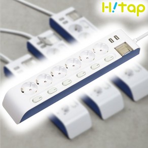 현대일렉트릭 하이탭 개별 스위치 USB 충전 2포트 2800W 국산 안전 멀티탭, 1개, 3m, 화이트, 6구